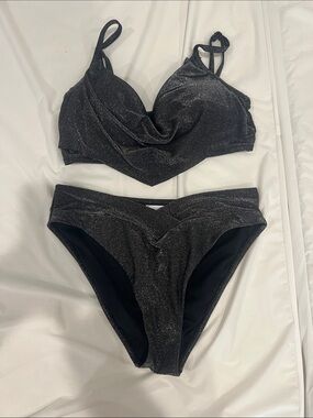 Bar III Black Shimmer Bikini Set